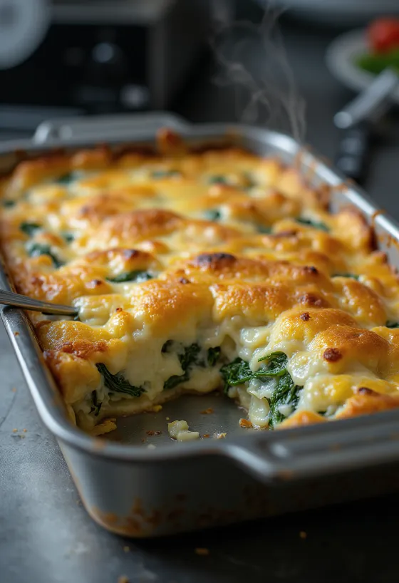 Travessa de bacalhau com natas dourado e gratinado com espinafres