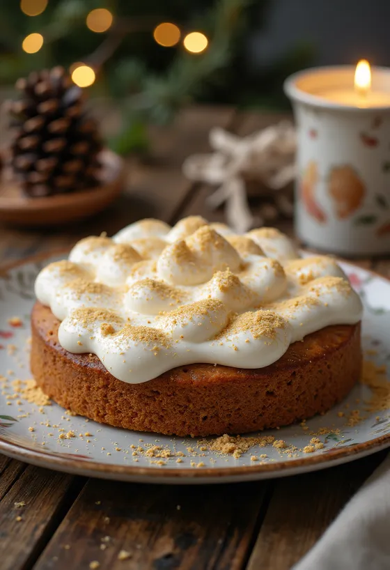 Bolo de especiarias de Natal decorado com canela e pó de ouro