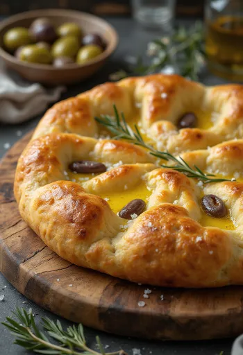 Pizza Focaccia dourada com alecrim e sal grosso