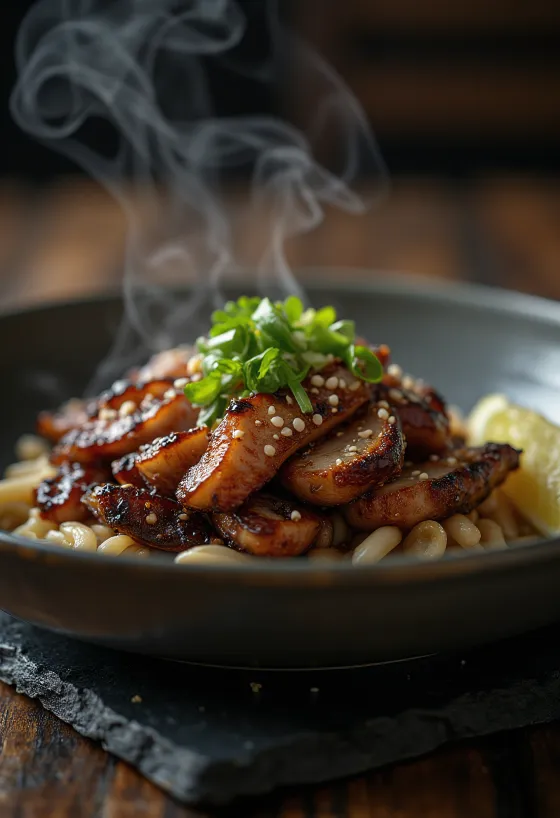 Bulgogi de Porco servido com carne de vaca e lima