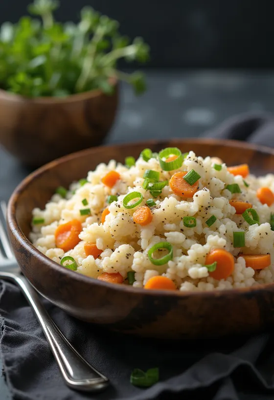 Arroz de Couve-Flor Vegan com Cenoura servido