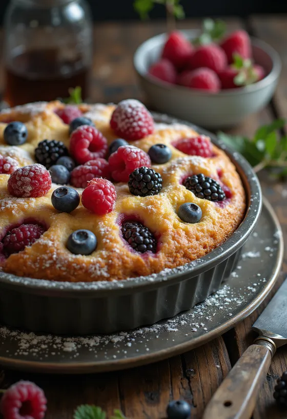 Bolo de frutos do bosque servido