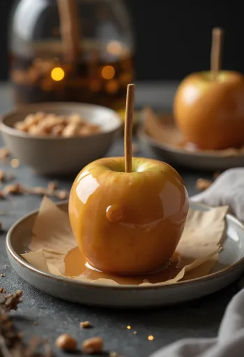 Maçã caramelizada com cobertura dourada e crocante