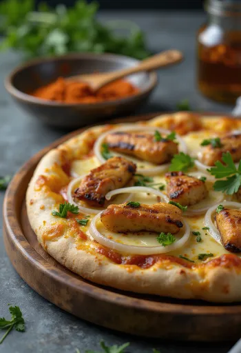 Pizza Ghanaian Style com frango grelhado e especiarias