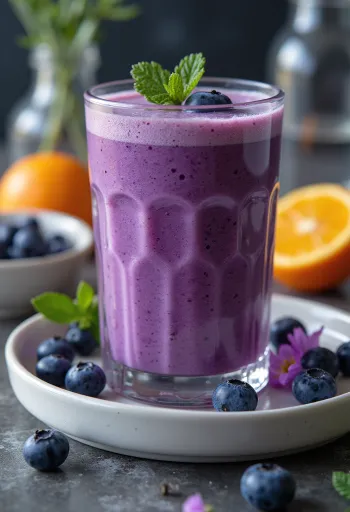 Smoothie de laranja e mirtilo num copo