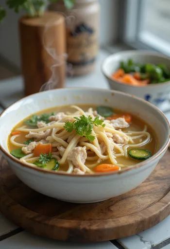 Nokdu kalguksu, massa coreana servida com frango e legumes