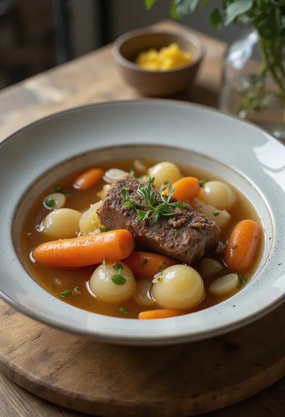 Pot-au-feu, sopa de carne tradicional francesa com legumes