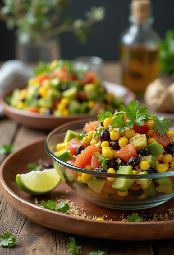 Salada Mexicana Vegan com feijão preto e abacate