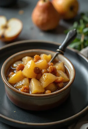 Chutney de pera agridoce servido em taça
