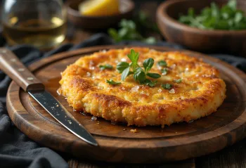 Milanesa de vaca, servida em panado crocante, decorada com salsa fresca