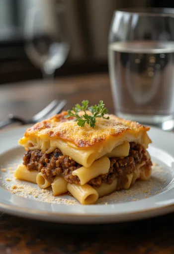 Massa no forno Pastitsio servida