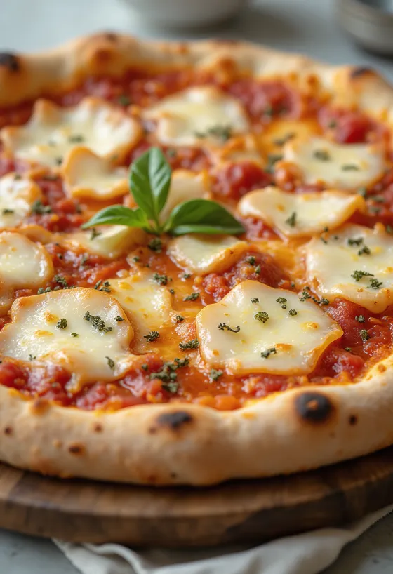 Pizza al Grana Padano com queijo e manjericão