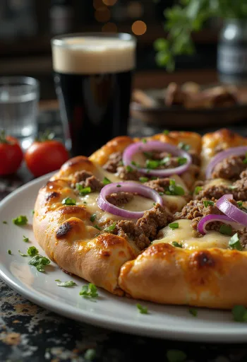 Pizza Irish Style com carne de vaca e cheddar