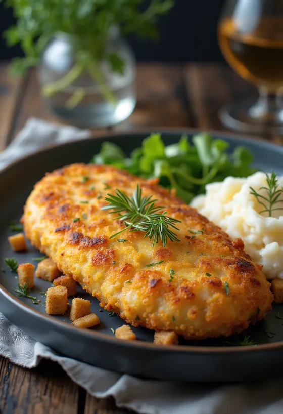 Pozharsky cutlet, costeleta de frango russa com manteiga e pão ralado, servida com puré de batata