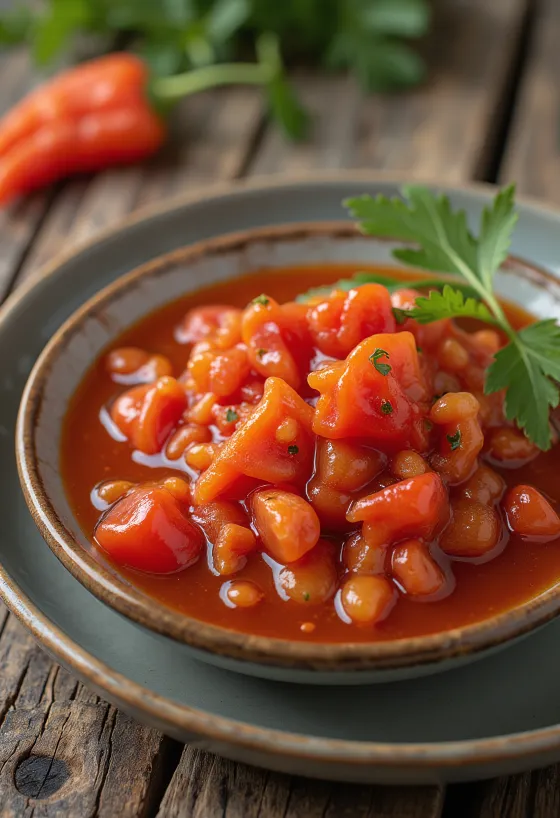 Molho de pimento agridoce servido em molheira