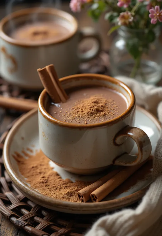 Chocolate quente com canela servido