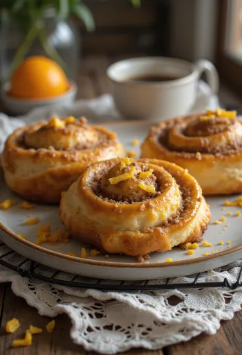Kanelbulle com raspa de laranja, caracóis dourados, com recheio de canela e laranja