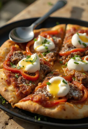 Pizza Iskender com carne e iogurte