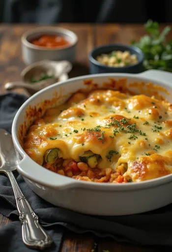 Curgete Gratinada Vegan com molho de tomate