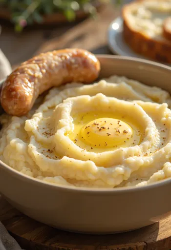 Puré de batata cremoso misturado com manteiga e natas