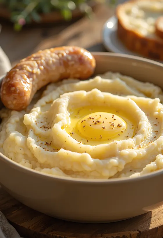 Puré de batata cremoso misturado com manteiga e natas