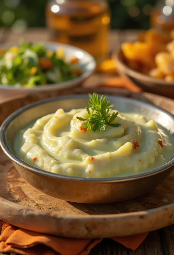 Chutney de iogurte com hortelã servido com legumes grelhados