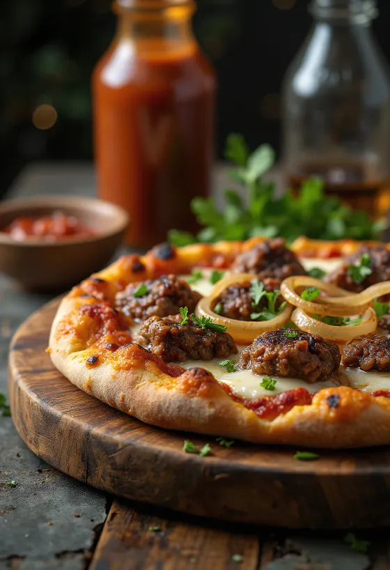 Pizza Kenyan Nyama Choma com carne grelhada e coentros