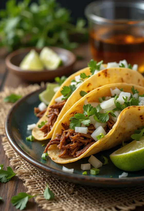 Pulled Beef Taco, carne de vaca desfiada em tortilha, com salada de couve e coentros