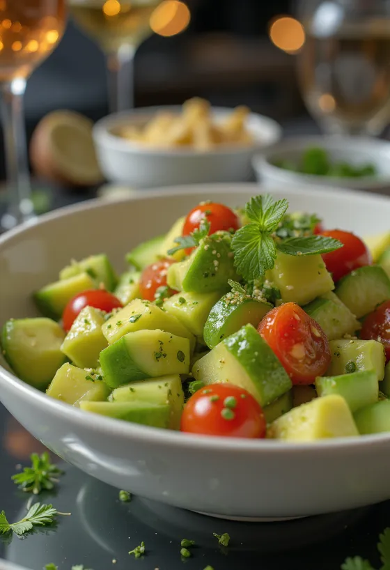 Salada de abacate e lima com legumes frescos