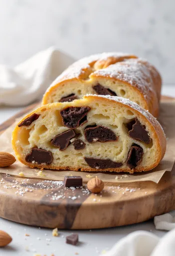 Fatia de Stollen de chocolate negro em prato de natal