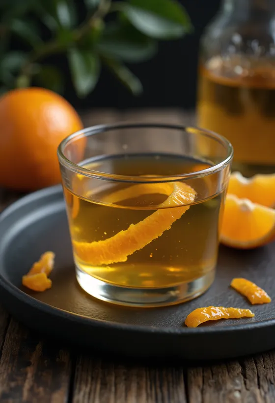 Licor de laranja servido em garrafa