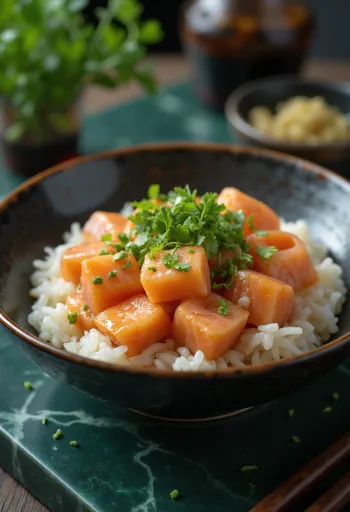 Oyakodon de salmão frito, com ovo e molho à base de arroz