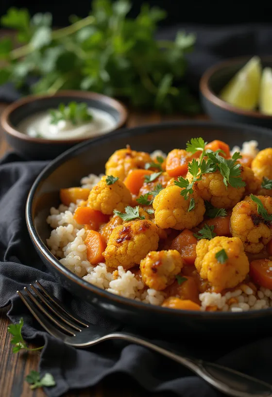 Curry de Couve-Flor Gratinado Vegan servido