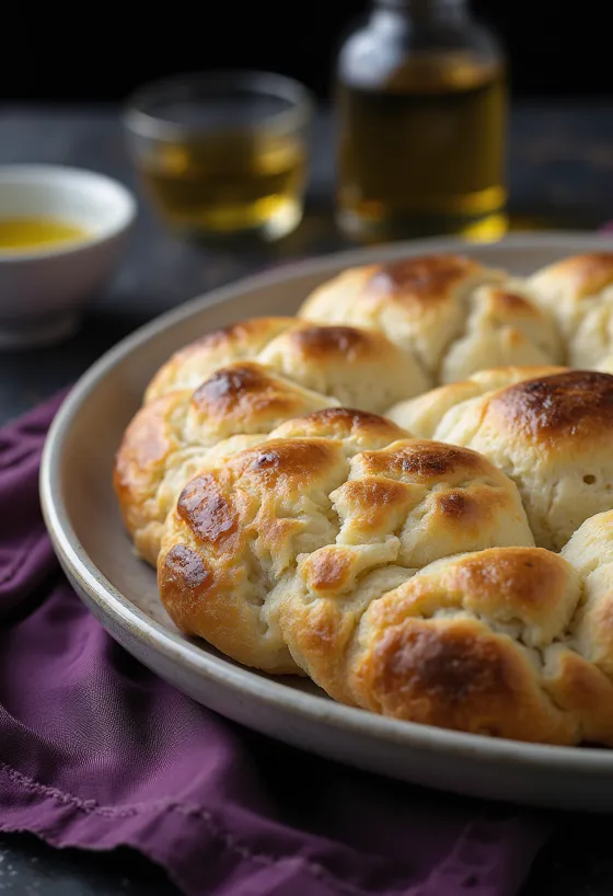 Focaccia de fécula de batata servida