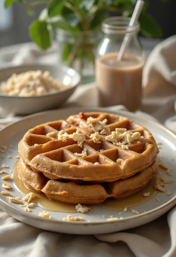 Waffles de proteína com fruta fresca e iogurte
