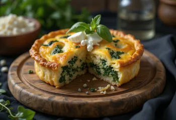 Plăcintă com espinafres, servida com massa folhada e queijo feta
