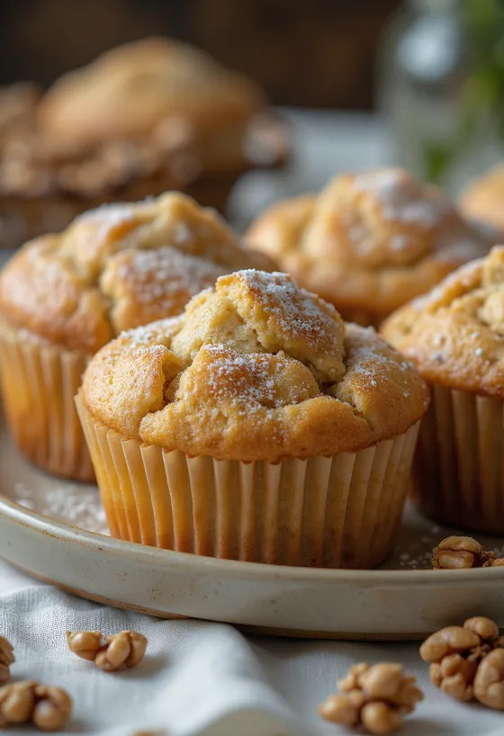 Muffin de noz e canela servido