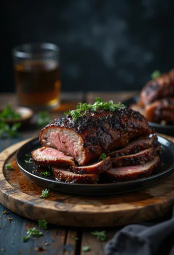 Perna de javali fumada BBQ servida