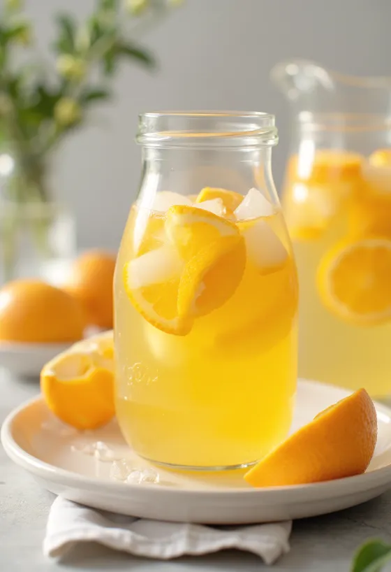 Limonada de laranja servida em copo