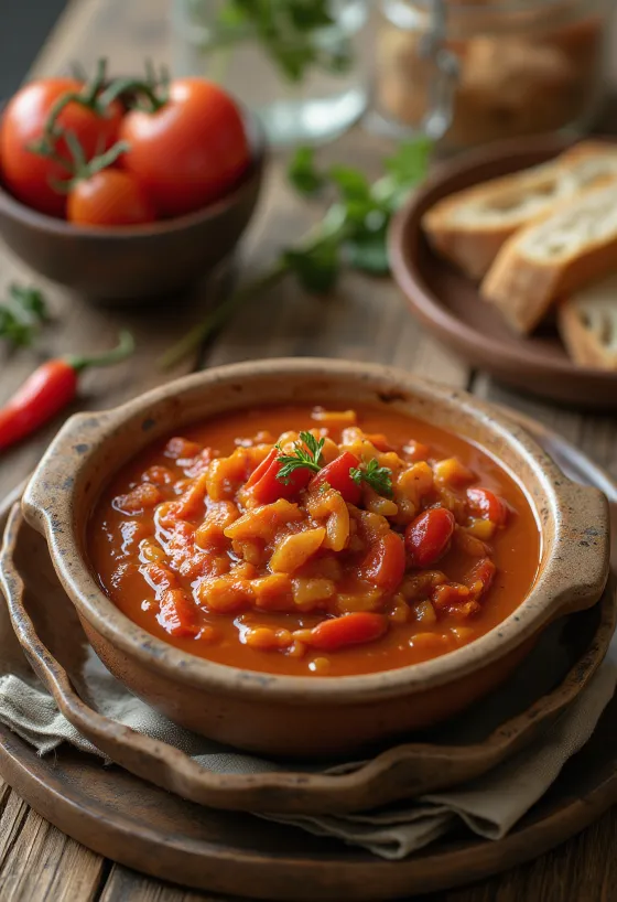 Molho de chili com tomate e gengibre servido
