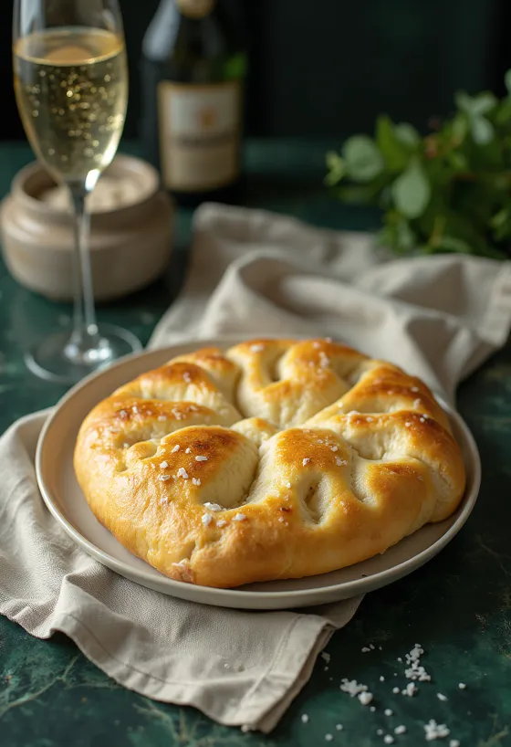 Focaccia de massa de champanhe servida