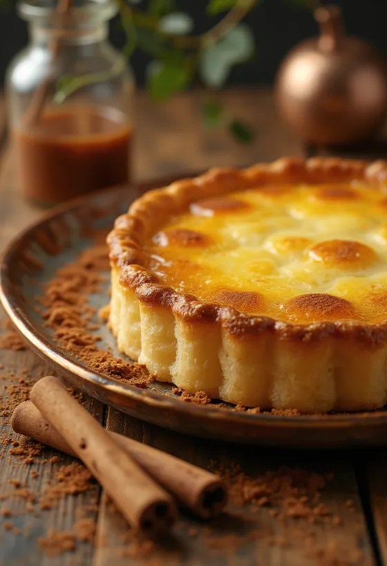 Tarte de pastel de nata com topo dourado e recheio de creme de baunilha