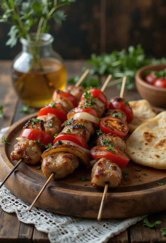 Espetadas de carne şiş kebab no grelhador