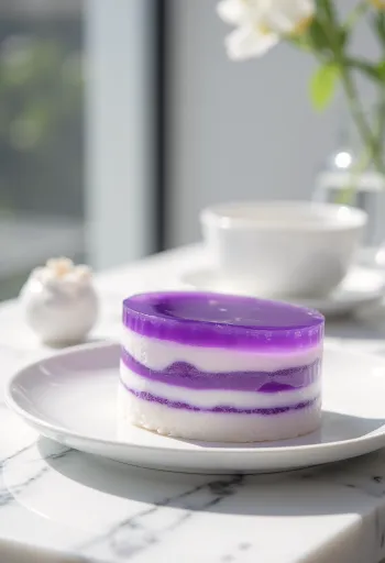 Bánh da lợn com camadas de inhame roxo, belas fatias de tarte