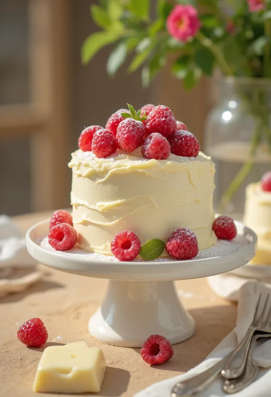 Bolo de chocolate branco servido