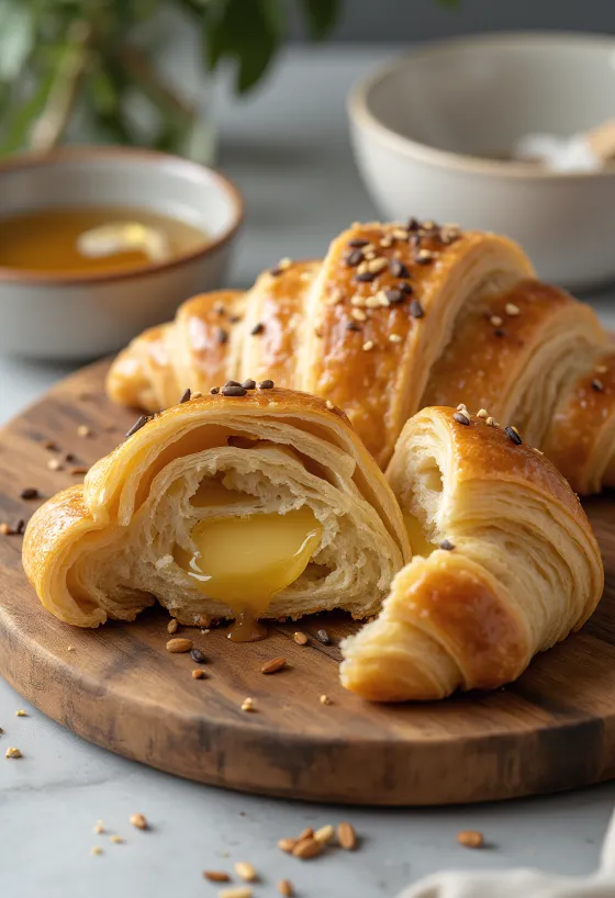 Croissant de sementes de linhaça servido
