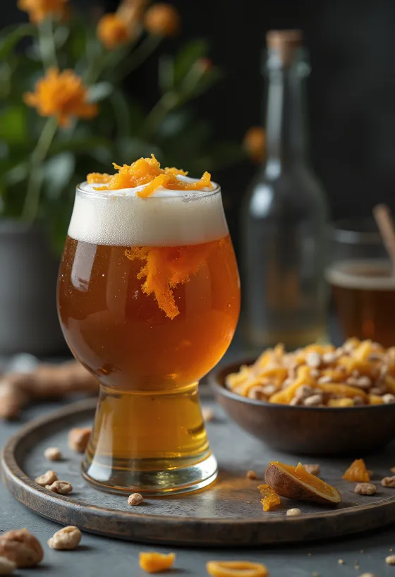 Cerveja de laranja servida em garrafa