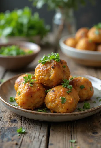 Kofta de frango com ervas, almôndegas de carne grelhadas e decoração de salsa