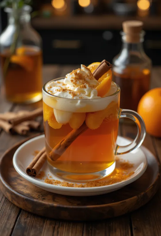 Sidra de laranja e canela servida em copo