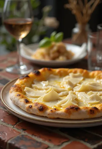 Pizza al Tartufo Bianco com trufa branca e queijos